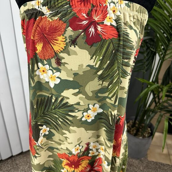 Rouge Collection Women's Plus Sz 2X Floral Green Orange Tube Maxi Dress Skirt - Picture 3 of 10